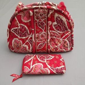 Vera Bradley Pink and Red Paisley Cosmetic Bag Set